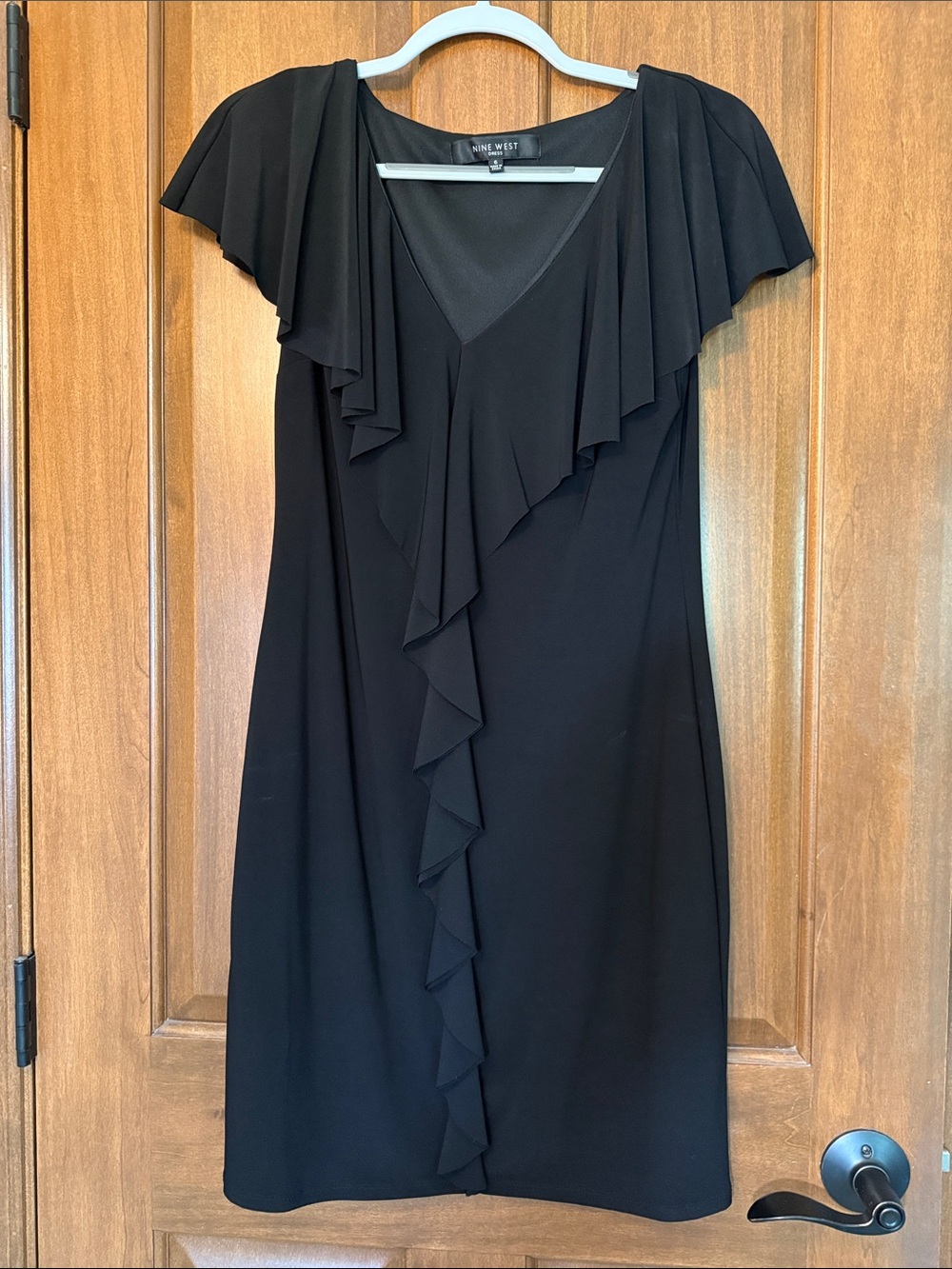 Nine West Ruffle front Black Dress